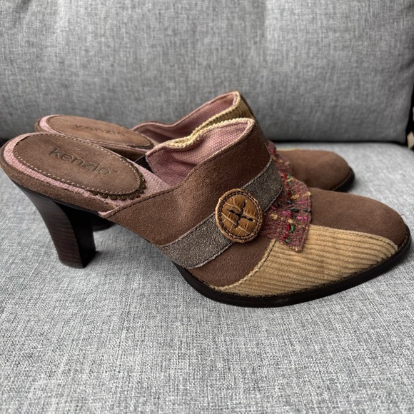 Kenzie Touch Corduroy Leather Brown Suede Clogs Mules Heels Women's Size 9M - Picture 2 of 13